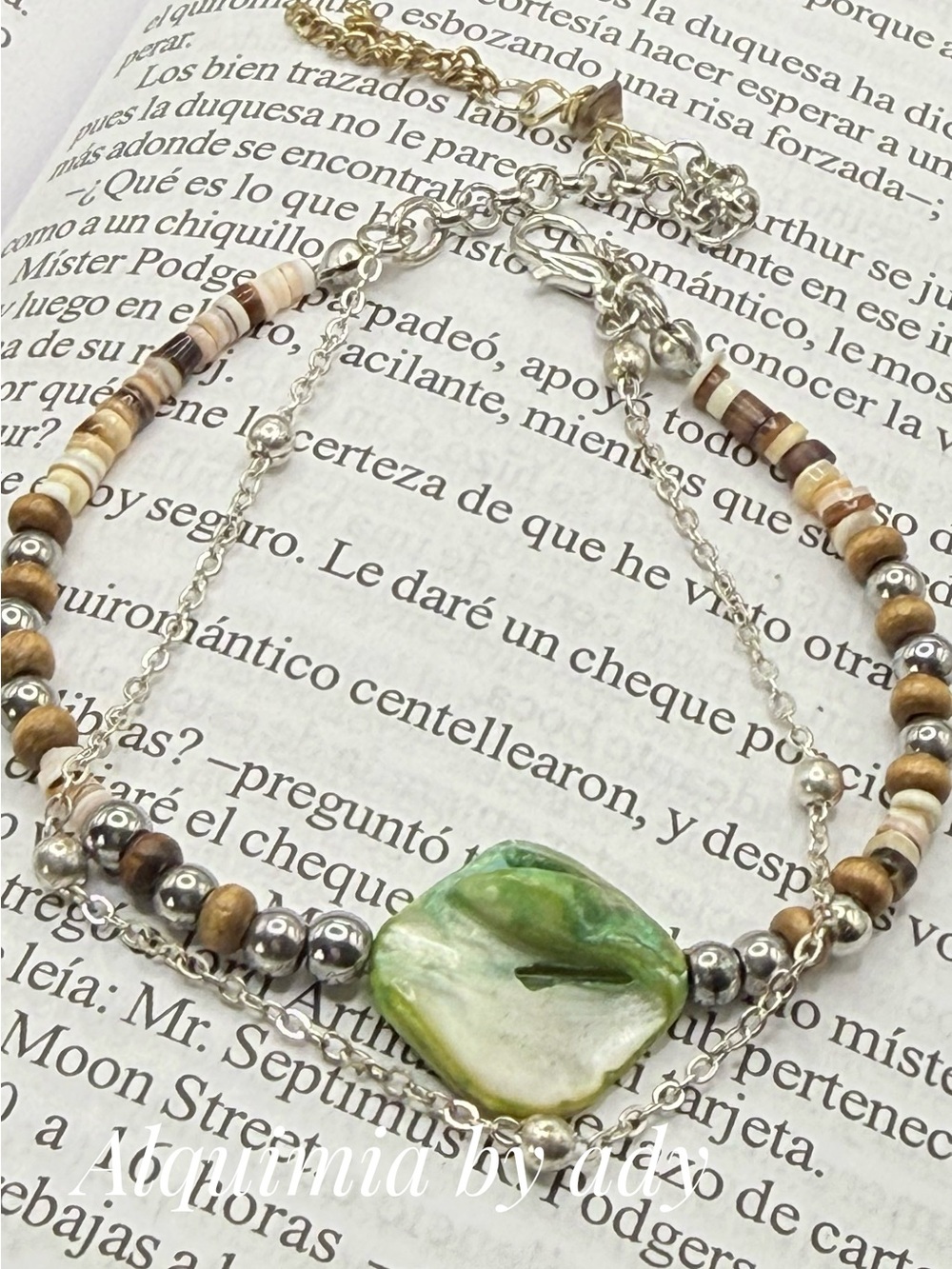 Green and Silver Layered Shell Bracelet